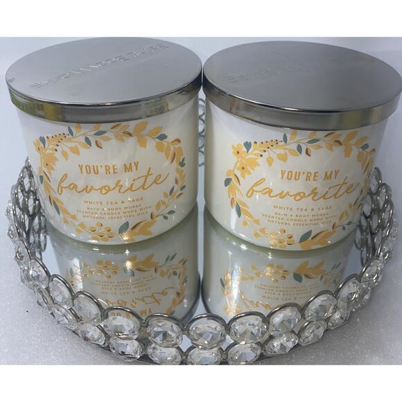 2 Bath & Body Works "You're My Favorite" White Tea & Sage 3 Wick Candles 14.5 oz - Picture 2 of 4